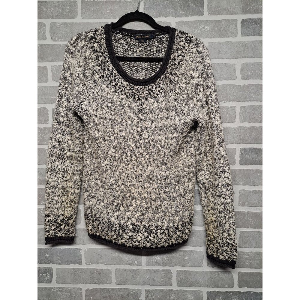 Pendleton Vintage Y2K knit Womens White & Black Crew‎ Neck  Sweater Size Small